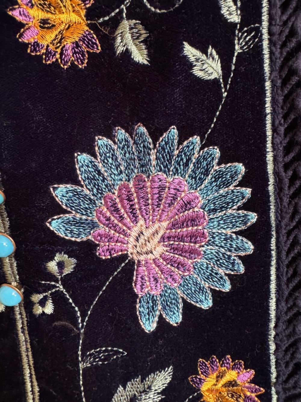 Monia's by Ally's Floral Embroidered Navy Velvet Tunic Dress Size S - Picture 3 of 16